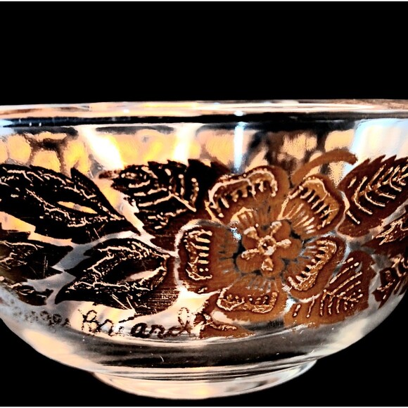 Georges Briard Small Glass Dip Bowl Flowers Gold Gilded Signed 5" Vintage MCM - Picture 4 of 10